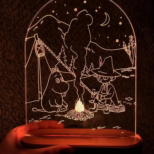 Декоративный светильник ночник из цельного бука Moomin Муми Тролль и Снусмумрик