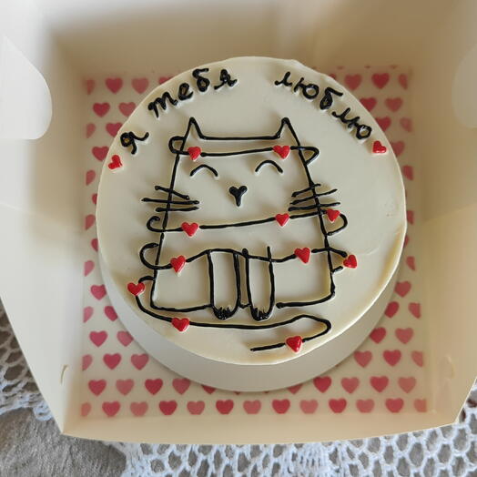 Бенто торт Я тебя люблю с котиком на 14 февраля