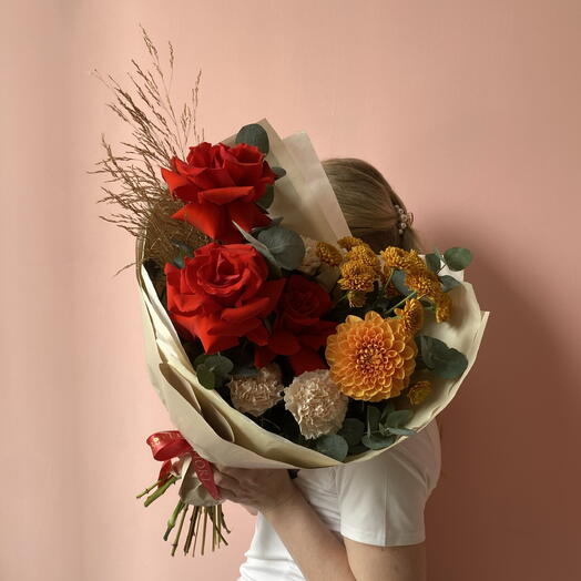 Авторский букет с французской розой Нина и георгином🌹