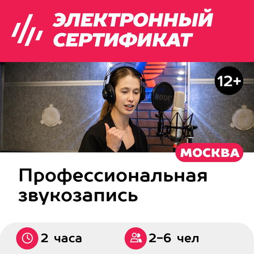 Подарочный сертификат Индивидуальный мастер-класс по озвучке и дубляжу, 2-6 чел., 2 часа (Москва)