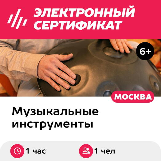 Подарочный сертификат Обучение игре на хэндпане, индивидуальный онлайн-урок, для 1 чел., 1 час