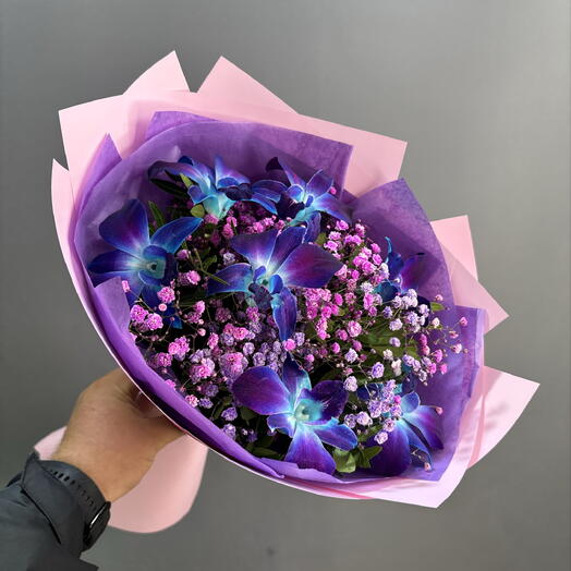 Букет синих орхидей, гипсофил💐