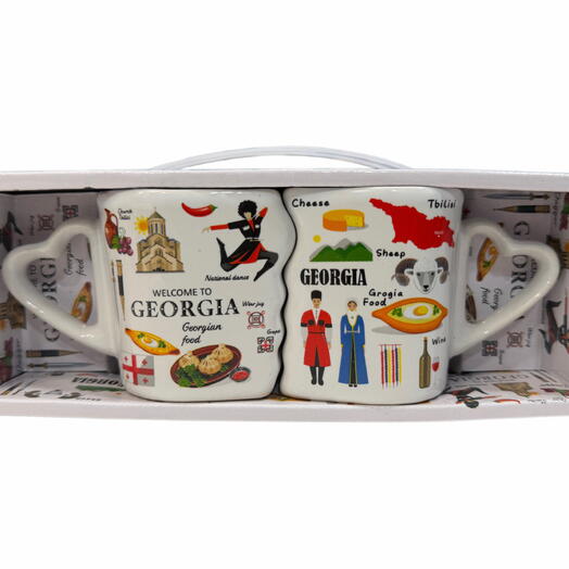 Набор стаканов сувенир Грузия 2шт (8см высота) крупный рисунок. Set of souvenir cups 2pcs (8cm)