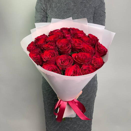 Красные розы букет 25 шт les fleur (В0002)