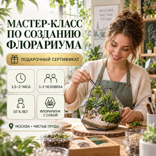 Подарочный сертификат «Мастер класс по созданию флорариума» (Пакет 1, 1 человек)