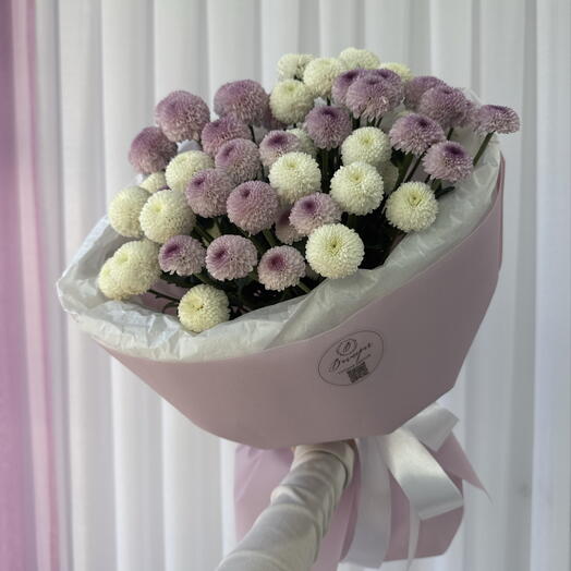 «Белые и сиреневые хризантемы-пуговки» 🤍💜