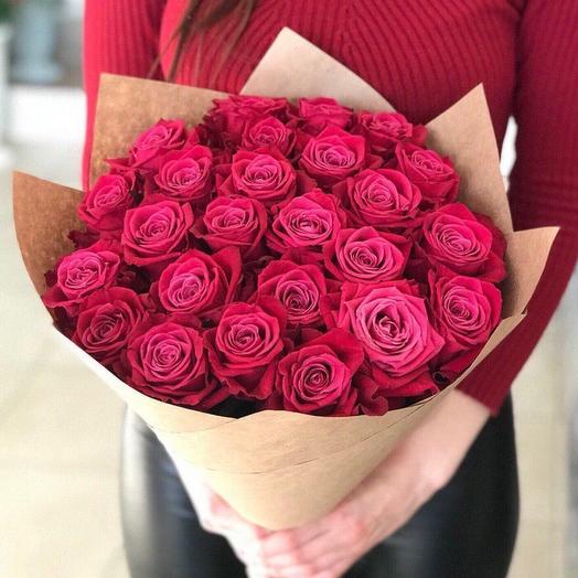 Monookette de 25 rosas carmesí