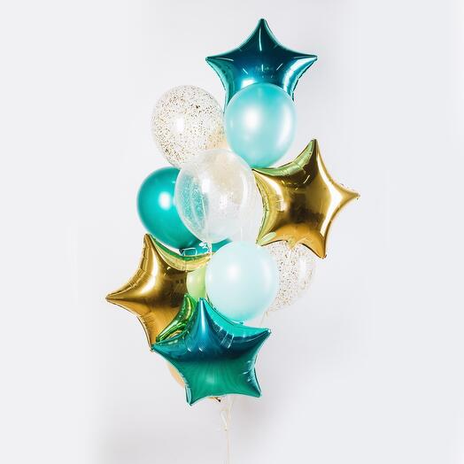 Bouquet of festive balls "Turquoise and gold" of 13 pieces