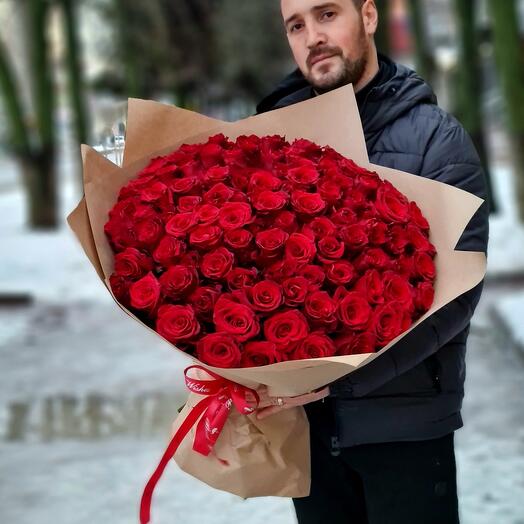101 красная роза 60 см