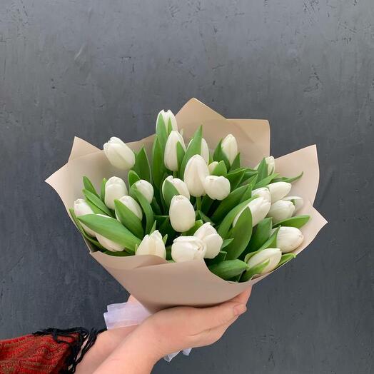 Букет из 25 белых тюльпанов