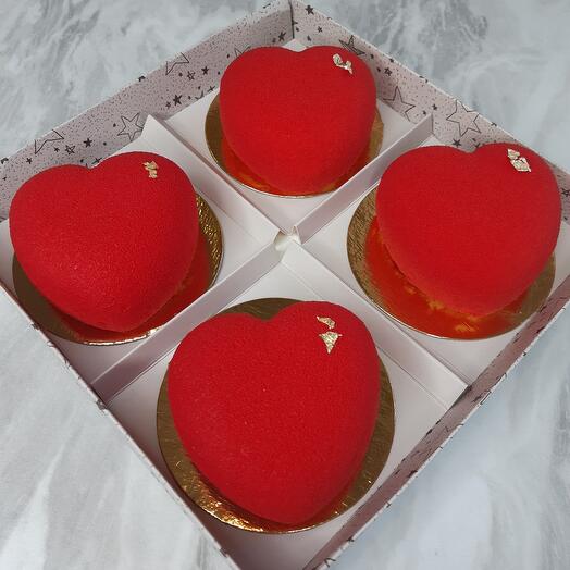 Love mousse cakes with lemon mousse and strawberry-banana filling for Valentine's Day