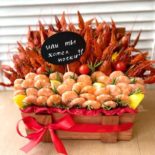 Напиши на табличке пожелания! Подарок с раками и креветками