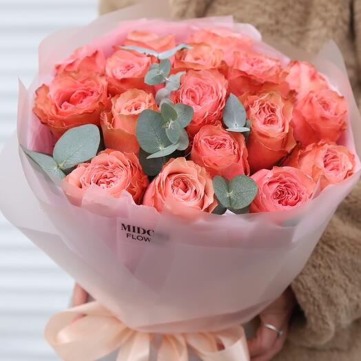 Букет из пионовидной розы "Карамель"