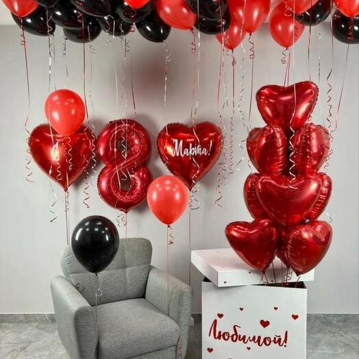 Коробка сюрприз с шарами на 8 марта