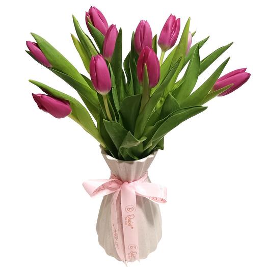 10 Pink Tulips Vase