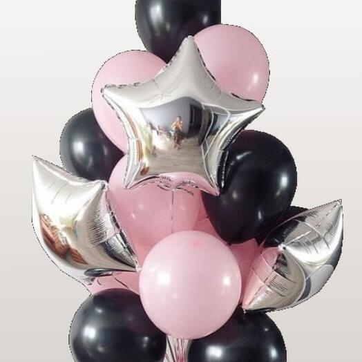 Black, Pink and Silver Star shaped Balloon Bunch