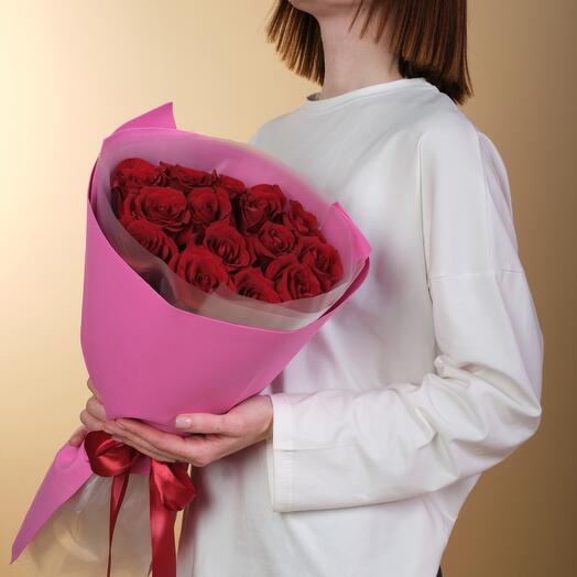 Букет из 15 красных роз 50 см (Эквадор)