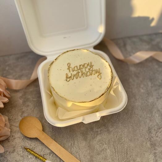 Бенто торт S с золотой надписью «Happy birthday»
