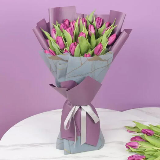 Purple Beauty 21 Tulips Bouquet