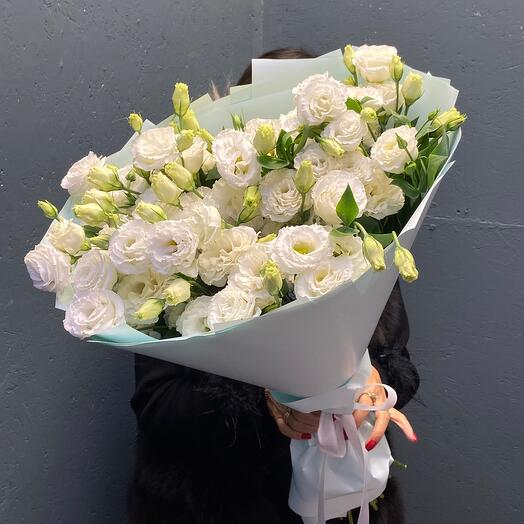 White eustoma in designer packaging