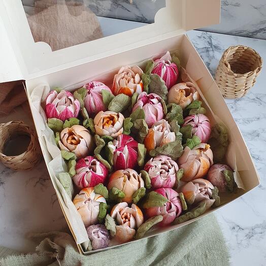 A box of marshmallow tulips