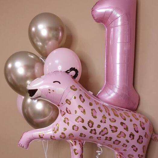 Сет из шаров с цифрой и фигуркой "Леопард"