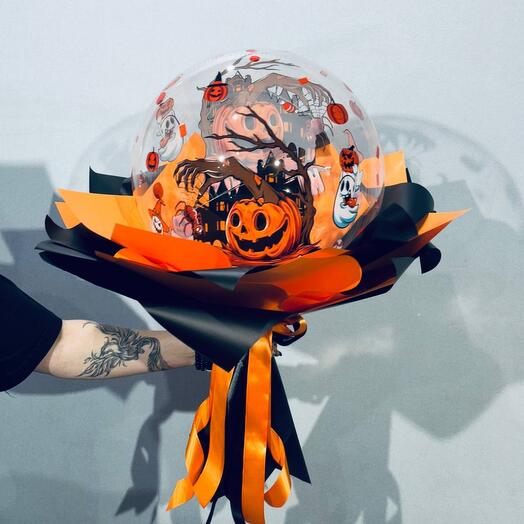 Воздушный шар баблс в букете на хэллоуин Halloween