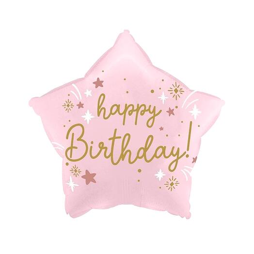 Воздушный фольгированный шар с гелием, розовая звезда happy birthday