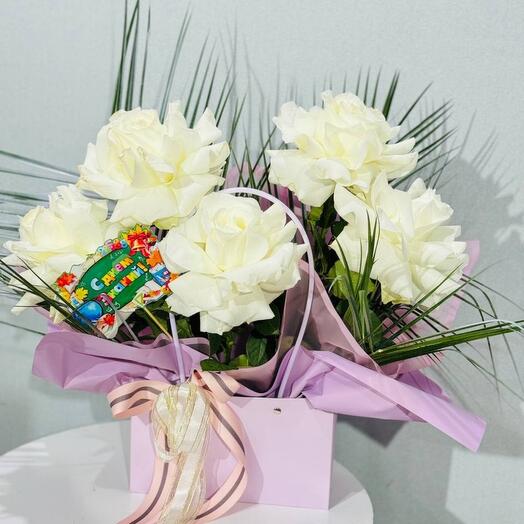 Handbag with flowers white French roses White Mondiale white mondiale for knowledge day