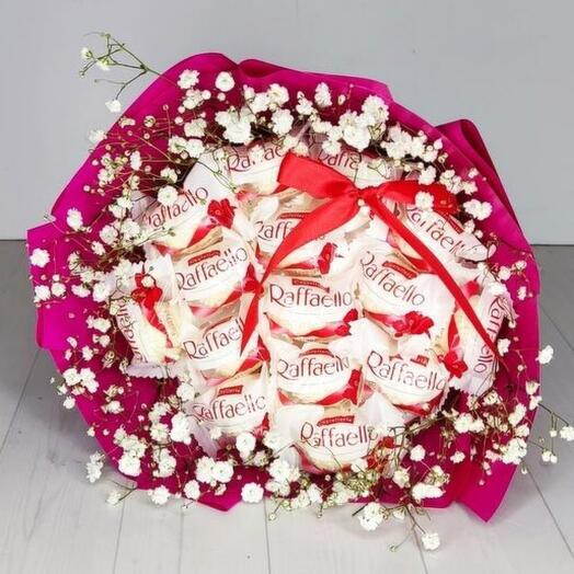 Bouquet of sweets and gypsophila