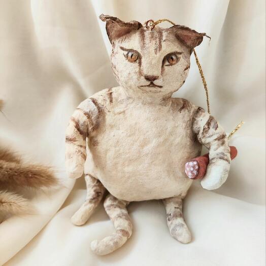 Ватная игрушка Кот с колбасой