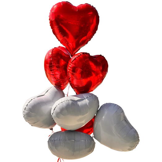 Набор воздушных Шаров сердца красные и белые (8штук). Set of helium balloons heart shape red and white (8 pcs)
