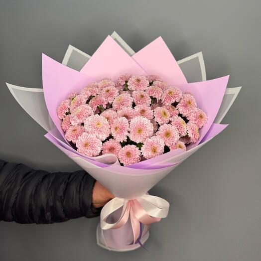 Нежно-розовый букет из кустовых хризантем🌸