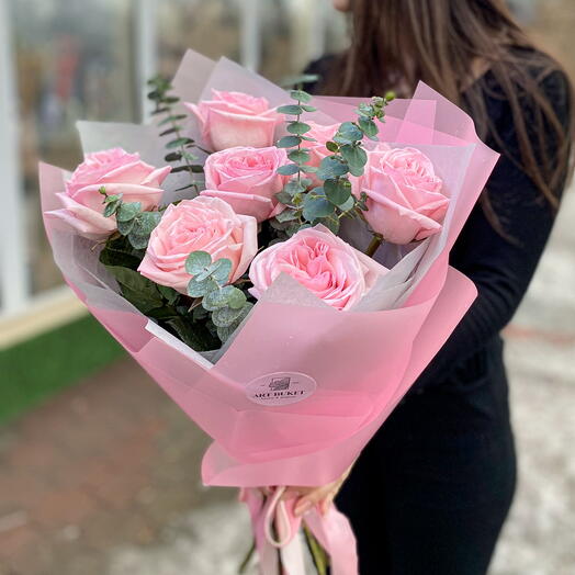 7 пионовидных роз "Pink O hara"