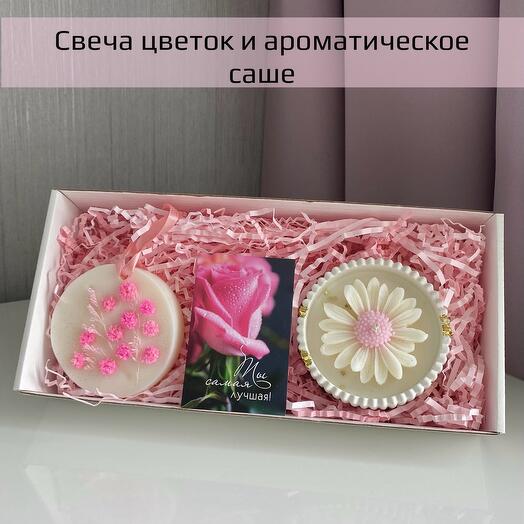 Свеча цветок, аромат «Кашемировое дерево» и ароматическое саше