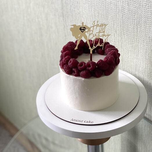 Торт с малиной и топпером для папы Happy Birthday Dad