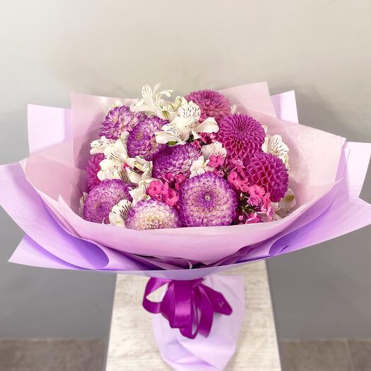 Bouquet with violet dahlias