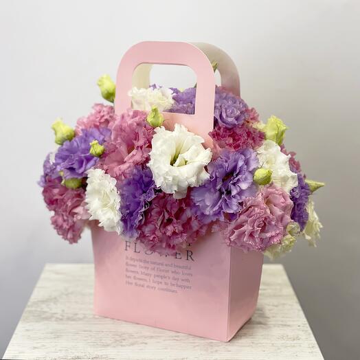 Eustoma in a handbag