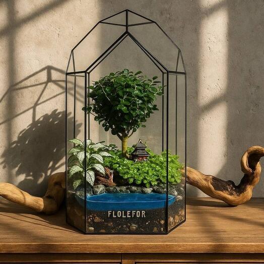 Флорариум с деревом мирсиной африканской "Японский сад"