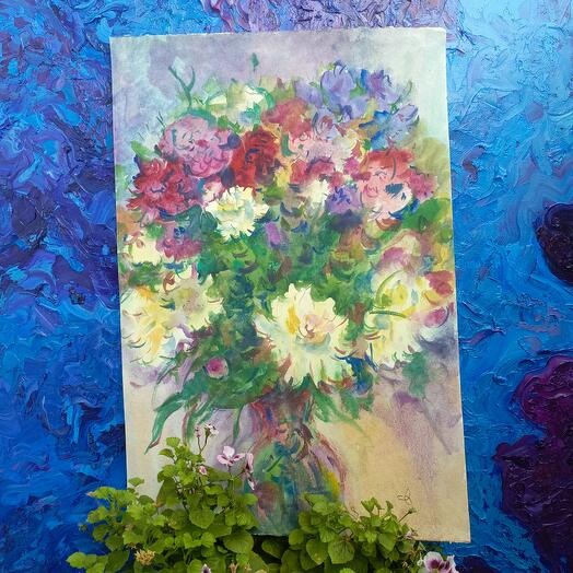 Букет нежных пионов акварелью