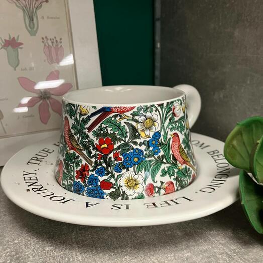 Чайная пара Цветущие сады белая керамическая