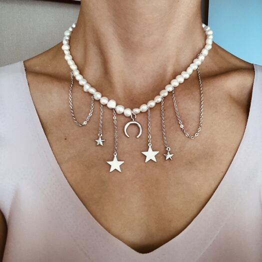 Жемчужное колье «Женская история», с подвесками, родий