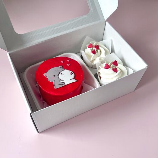 February 14 set of bento cake and 2 vanilla cupcakes "Cats"