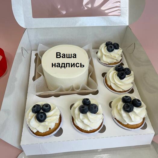 Набор бенто торт с Вашей надписью + 5 капкейков