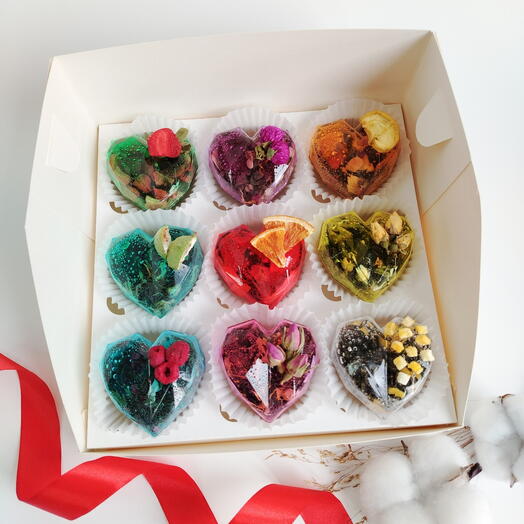 Подарочный набор чайных бомбочек . Набор из 9 сердец для мамы, девушки