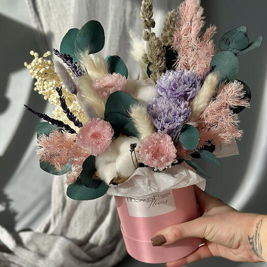 Цветы в шляпной коробке для мамы 🌸