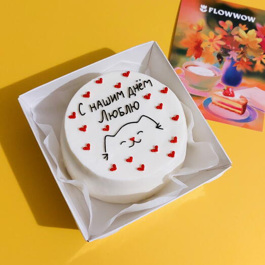 Бенто-торт с котиком и сердечками на годовщину для любимого, любимой♥️♥️♥️