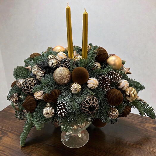 🌲Композиция для украшения интерьера из живого нобилиса «Рождественская роскошь»