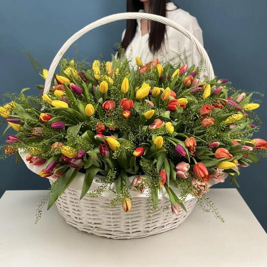 301 тюльпан в корзине 🌷Тюльпаны Пасхальная корзина Пасха Верба