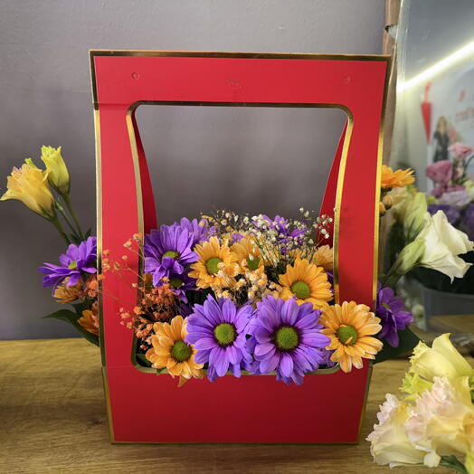Mixed Pastel Bouquet in Purple Gift Bag
